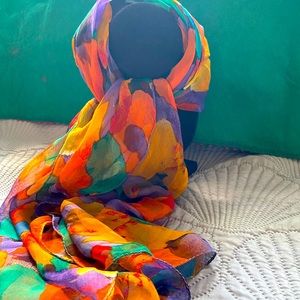 Beautiful long silky scarf, multicolor